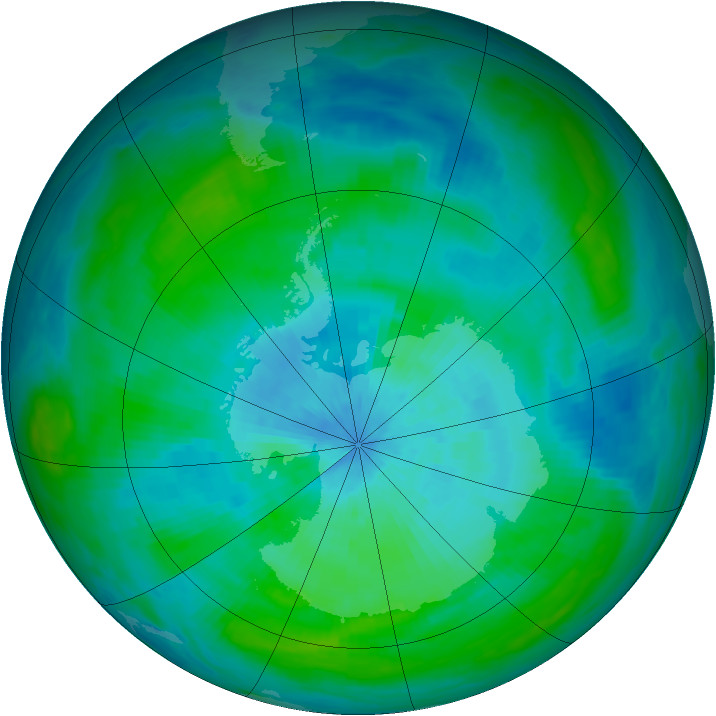Antarctic ozone map for 06 March 1992
